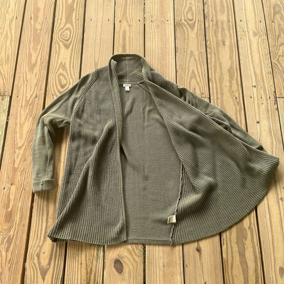 L.L. Bean 100% Cotton Olive Green Cardigan - Long w/ Open Front - Women's Large - Picture 3 of 8